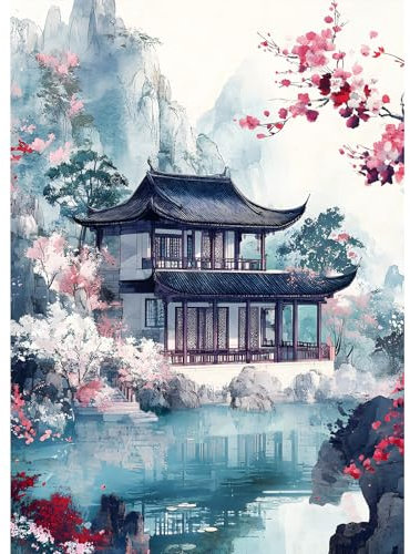 MXJSUA Diamant Painting Erwachsene, Aquarell Landschaft Diamond Painting Set für Erwachsene, Mosaikherstellung, Wohnzimmer, Heimdekoration, Weihnachtsgeschenke 30x40cm