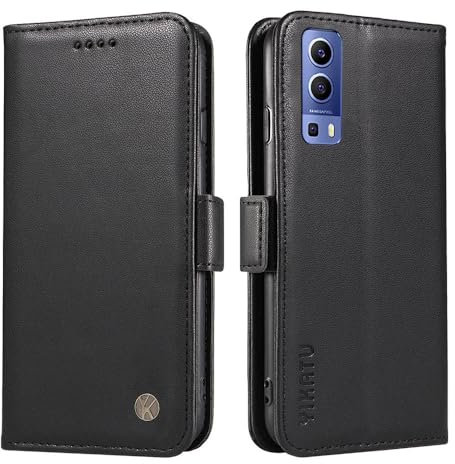 XINNI Coque pour Vivo Y52 5G(Vivo Y72 5G) Etui, Simple Retourner Cuir Magnétique Anti Chute Portefeuille Protection Housse, Noir
