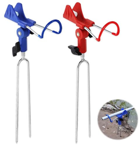 Aoreun Supporto per canne da pesca, 2 Pezzi Portacanne Porta Canne da Pesca in Acciaio Inossidabile Regolabile a 360°, poggia canna da pesca plug-in per Pesca in Fiume, Pesca in Spiaggia (Rosso,Blu)