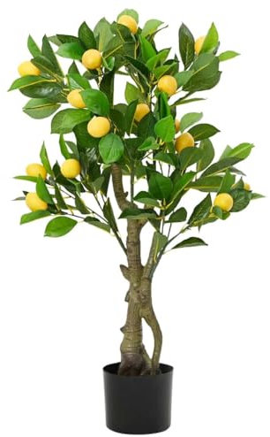 vidaXL Artificial Lemon Tree - Lifelike Green PEVA Leaves & Lemons - 90 cm High - Indoor/Outdoor Faux Plant in Stable Round PE Pot