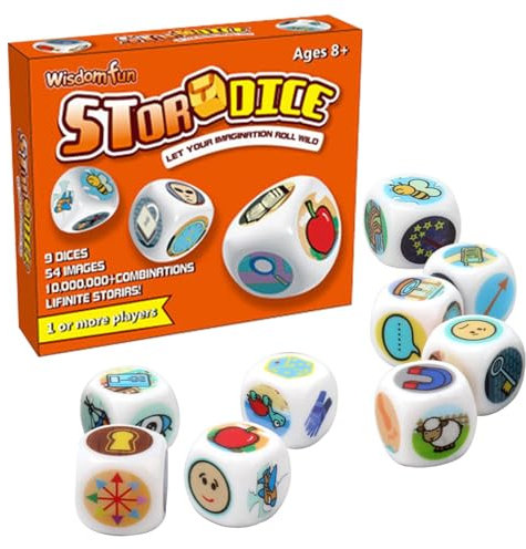 Jubilofex Story Time Dice - Geschichtenwürfel Für Kinder | 9X Erzählwürfel | Unbegrenzte kombinierte Geschichten, 54 Bilder, Ikonische Erzählspielwürfel für die Bildung