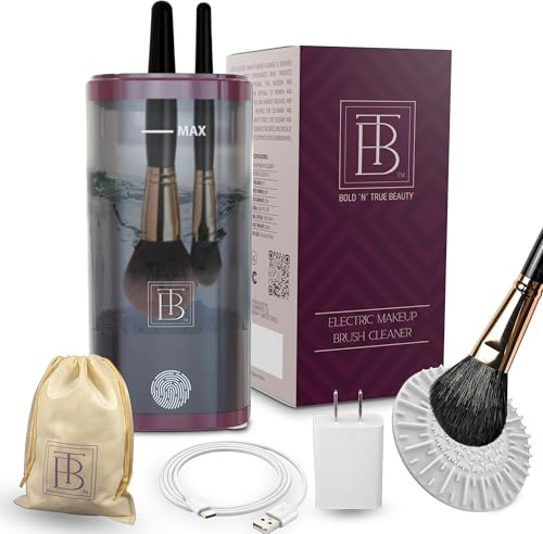 BOLD'N'TRUE BEAUTY Ensemble de nettoyage électrique pour pinceaux de maquillage – Machine de nettoyage en profondeur automatique USB-C avec tampon en caoutchouc, prise et sac cadeau | Rondelle de