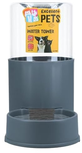 Excellent Pets Wasserturm – Für 3,8 l – Tränke – Wasserspender – BPA-frei – rutschfeste Füße – Tierzubehör – Für Hunde und Katzen – Grau