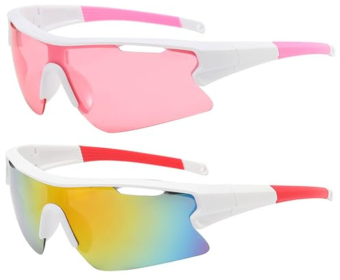 DAVBNM 2 Pcs Cycling Glasses, Sports Sunglasses, Cycling Sunglasses for Men Women, Sun Glasses UV400 Protection Ski Goggles Outdoor Bicycle Motorbike Driving Fishing Running Fishing Goggles