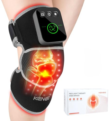 Keneo Rotlichttherapie Kniebandage mit Vibrationsmassage, 660 nm & 850 nm Infrarot-Lichttherapie zur Schmerzlinderung, 3 Wärmestufen, 3 Massagemodi, kabellos & wiederaufladbar (Grau)