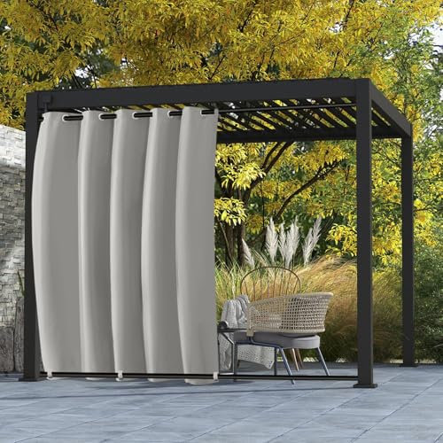 BTTO Rideaux d'extérieur imperméable, L180 X H243 cm avec Œillets en Haut et Onglet en Bas, Rideau Occultant Coupe-Vent Isolants Thermiques, Rideaux Exterieurs pour pergola Balcon, Gris, 1 pièce