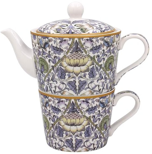 The Leonardo Collection Lodden Tea for One by William Morris | Porcelain Teapot and Cup Set | Arts and Crafts Floral Design | Elegant Giftware for Tea Lovers | Compact Stackable Afternoon Tea Set