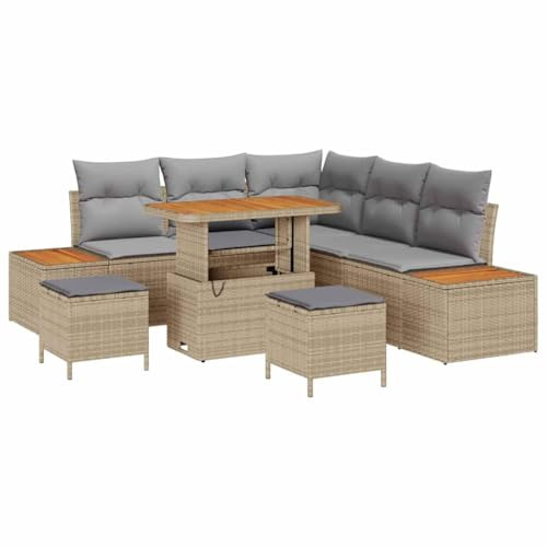 vidaXL Garten-Sofa-Set mit Kissen mit Speicher 8 pcs Beige Poly Rattan, Garten- und Terrassen-Sofa, modern, modular, schicker Outdoor-Loungebereich, wetterfestes Material, entspannendes Set