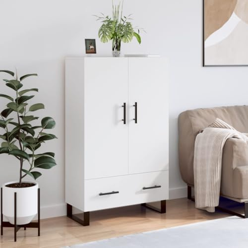 HaoChrymec Highboard aus Holzwerkstoff mit Metallbeinen, Modernes Design, Stauraumschrank mit Türen und Ablage, Aufbewahrungsmöbel Wohnzimmer Esszimmer, Weiß, 69.5 x 31 x 115 cm
