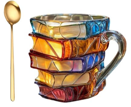 Personalisierte Tasse Kreative 3D Bücher Stack Geformte Kaffeetassen Painted Books Glas Buch Kaffeebecher Literarisches Painted Book Mug Einzigartige Tasse für Literarische Freunde