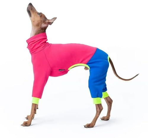 Windhund-Winterkleidung, elastisch, Whippet, vierbeinig, Fleece-Mantel, schlanker Hund, kaltes Wetter, Overall, Pyjama, Größe 5XL (Rosa)