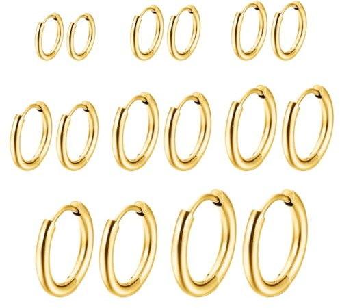 7 par ringörhängen, set med ringörhängen i rostfritt stål för kvinnor och män (6 mm, 8 mm, 10 mm, 12 mm, 14 mm, 16 mm, 18 mm, 20 mm)