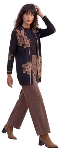 Roman Originals Contrast Floral Print Cardigan for Women UK - Ladies Everyday Autumn Winter Comfy Soft Evening Vacation Work Party Night Out