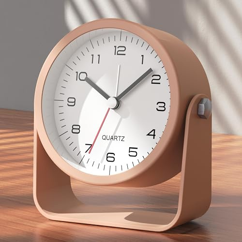 AYRELY 3,5Zoll Analog Wecker–geräuschloser Wecker ohne Ticken, Tischuhr mit verstellbarem Winkel, batteriebetrieben mit Licht (Rosa)