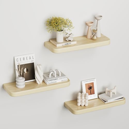 hi-home Wandregal Holz 3er Set 40 cm, Schweberegal mit Halterung, Braun