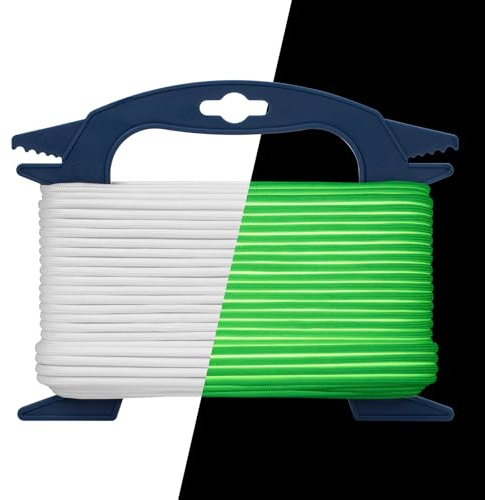Kamu Synber Fluoreszierende Paracord 550 4mm 30m 9 Kern Schnur Seil Weiß | Paracord Leuchtend Im Dunkeln für Basteln, Armband, Camping, Zelt | Tragkraft 250kg