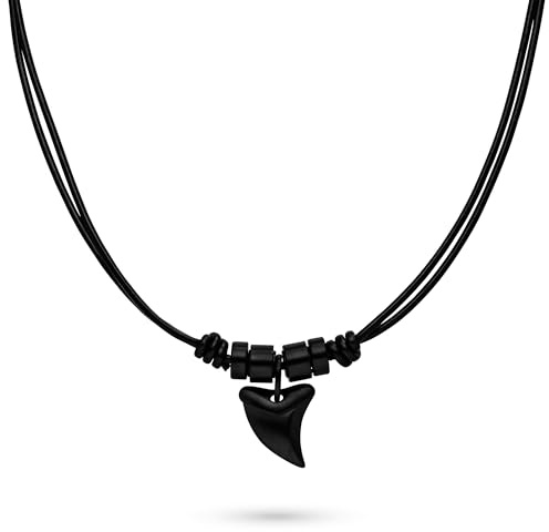 s.Oliver Herren Schmuck – Halskette & Armband aus Leder und Edelstahldetails mit Haizahnanhänger – Klassisch, Stilvoll und Maskulin – Perfekte Geschenkidee