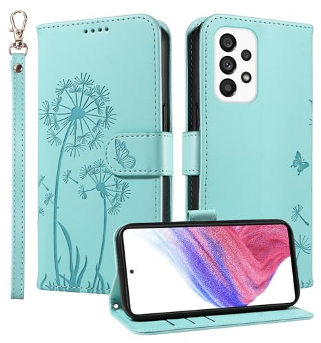 Trugox Wallet Case for Samsung Galaxy A53 5G Phone Case Leather Dandelion with Credit Card Holder Purse Kickstand Folio Book Folding Flip Case Cover Women Shockproof - Green