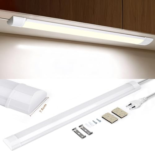 Aigostar Luz LED Armario Cocina 90cm, Luz Súper Brillante 3750 lm, Blanco Natural 4000K, Ancho 7,5cm, Apta Para Cocinas, Armario, Baños y Dormitorios, Modelo Enchufable, 1 Unidade