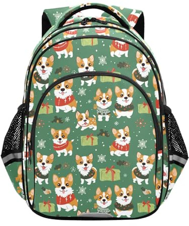 siphylline Handgepäck-Rucksäcke für Kinder, Jungen, Mädchen, Schule, Kinder, lässiger Tagesrucksack, Arche, Grün, verspielte Welpen, Weihnachten, Ark Green Playful Pups Xmas, M