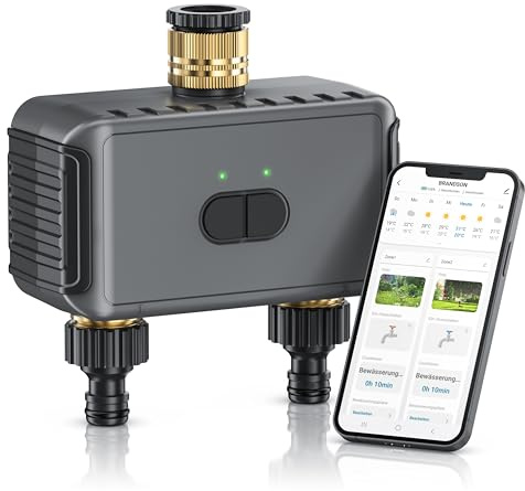 Brandson - Bewässerungscomputer Smart mit WLAN - 2 Ausgänge - WiFi Bewässerungssystem Garten - Bewässerungstimer - mit App - Automatische Bewässerung - Regenverzögerung - Alexa, Google Assistant