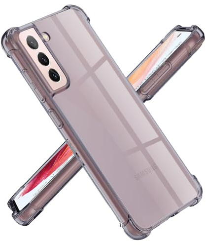 Techsuit für Samsung Galaxy S21 5G Hülle mit Soft Touch, Vergilbungsfrei Material, Stoßfest, Luftkissen Ecken, Erhöhte Kanten, Kabelloses Laden Kompatibel, Shockproof Clear Silicone, Rauchschwarz