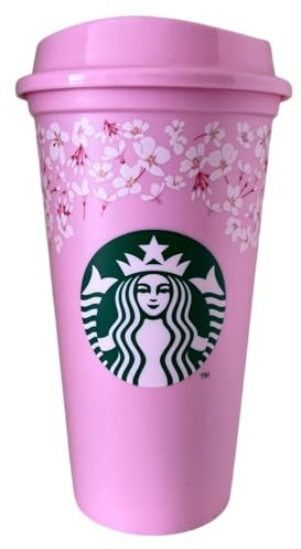 STARBUCKS Reusable Plastic Travel Eco Pink Hot Cup/Mug/Tumbler Sakura Cherry Blossom Spring 2026 Grande Medium, 16oz 473ml