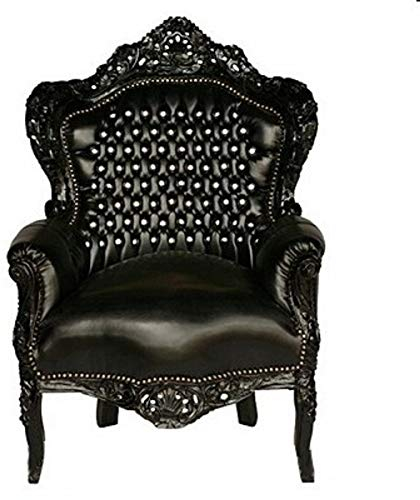 Casa Padrino Barock Sessel King Schwarz/Schwarz Lederoptik mit Glitzersteinen - Luxus Barock Sessel