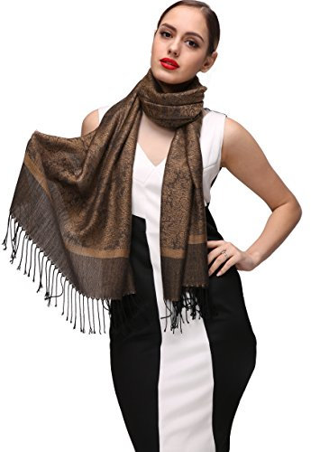 Shmily Girl Damen Schultertuch Stola - Eleganter Pashmina Schal mit floralem Muster in vielen Farben (One Size, Braun-c115)