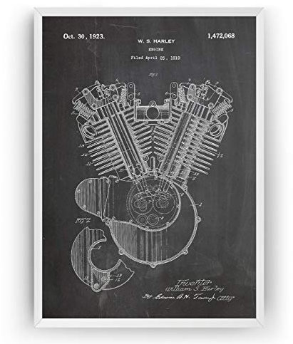 Harley Davidson Engine 1923 Patent Print Art - Poster Motorbike Gift Motorcycle Poster Vintage Blueprint Retro Biker Wall Decor - Frame Not Included