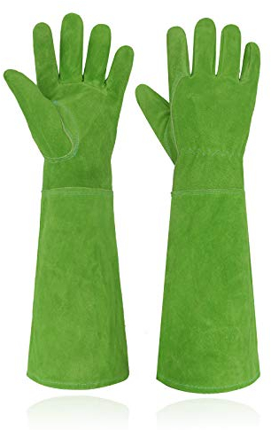 HANDLANDY Ladies Leather Gardening Gloves, Thorn Proof Long Gauntlet, Elbow Length Rose Pruning Gloves (Large, Green)
