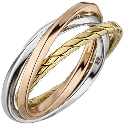 Jobo Damen-Ring Wickelring verschlungen aus 925 Sterling Silber tricolor vergoldet Größe 56