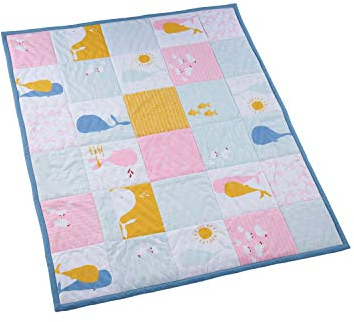 Bio Krabbeldecke Patchwork Design 100% Bio-Baumwolle (kbA) GOTS zertifiziert, Wale, 95 x 100 cm