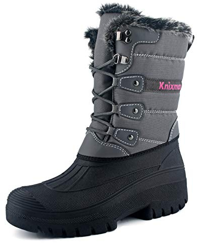 Knixmax Stivali da Neve Stivali Invernali Foderati in Pelliccia Suole Impermeabili Scarpe Calde Stringati Donna Grigio 39EU