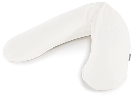 Theraline Das Original Schwangerschaftskissen & Stillkissen 190cm – Seitenschläferkissen Stillkissen Perlen – inkl Stillkissenbezug Wolkenweiß Bambus Kollektion