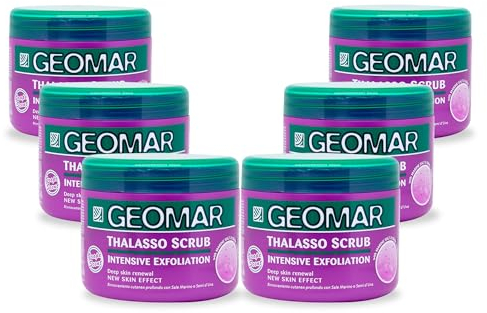 GEOMAR | Intensives Thalasso Peeling, Tiefen Hauterneuerung, Effekt wie neue Haut, Mit Meersalz, Traubenkernen und Spurenelementen aus dem Toten Meer, Made in Italy, 6 x 600 g