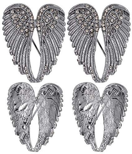 4 Stück Angel Wings Anhänger Pin Broschen, Crystal Angel Wings Bling Pin Broschen Anhänger Schmuck Zubehör(Schwarz)