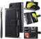 UEEBAI Wallet Case for iPhone 7/8/SE 2022 5G/SE 2020, Premium PU Leather Magnetic Handbag Zipper Kickstand Card Slots Wrist Strap Flip Cover for iPhone SE3/SE2 - Glitter Black
