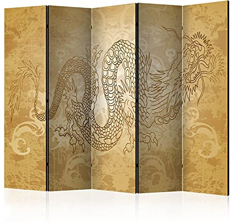 murando Raumteiler Foto Paravent Drache&Japan 225x172 cm beidseitig auf Vlies-Leinwand Bedruckt Trennwand Spanische Wand Sichtschutz Raumtrenner Abstrakt Ornament Japanisch
