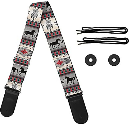 Jeiento Guitar Strap Shoulder Pad Guitar Accessories Storage of Guitar Picks Fit Most People Aztec Horse Dreamcatcher Print