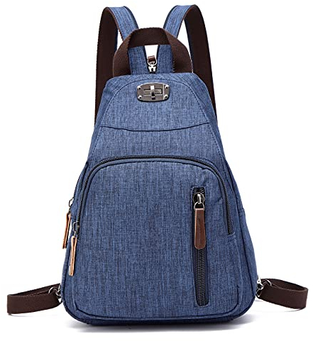 FANDARE Retro Brusttasche Sling Bag Klein Rucksack Schulranzen Umhängetasche Schulrucksack Sporttasche für Damen Herren Pendeln Schule Freizeit Reise Daypacks Dauerhaft Polyester Navy blau
