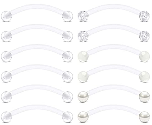 Briana Williams 12stk 14G Klar Curved Barbell Snake Eyes Piercing Retainers Bioflex Flexible Augenbraue Zunge Bauchnabel Piercing 12mm/14mm/16mm/18mm
