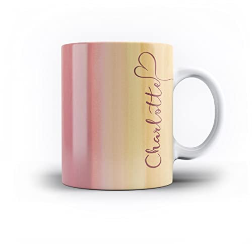 iCaseDesigner Personalised Watercolour Painting Name with Heart 11oz Ceramic Mug - 9. Pastel Skys Vertical Name