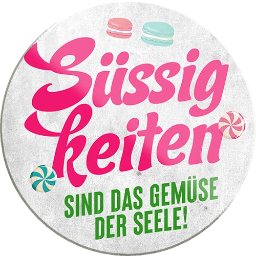 schilderkreis24 – Lustiger Spruch “Süssigkeiten Gemüse der Seele“ Magnet Deko Essen Süßes Schokolade Kühlschrankmagnet Humor witzige Geschenkidee 8x8 cm