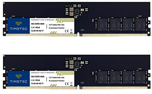 Timetec 32GB Kit(2x16GB) DDR5 4800MHz PC5-38400 Unbuffered Non-ECC 1.1V CL40 1Rx8 Single Rank 288 Pin Memory RAM Module Upgrade (32GB Kit(2x16GB))