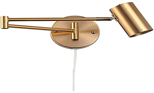B·LED BARCELONA LED BarcelonaLED Applique murale avec bras articulé orientable doré et câble avec prise et interrupteur Lampe de lecture Culot E27 pour salon, chambre, table de chevet