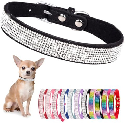 Hundehalsband Kleine Hunde, Halsband Welpe Mit Strass Perlen Glitzer Kristall Steine MäDchen Halsband Katze HüNdin Strasssteinen,Schwarz XS