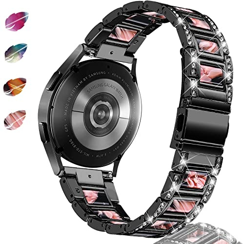 NINKI Sparkling Band Compatible Samsung Galaxy Watch 7/6/5/4 FE 40mm 44mm Classic 43mm 47mm/Classic 42mm 46mm/Active 2 Watch Bands Resin,20mm Stainless Steel Bracelet Band for Galaxy Watch 3 41mm/42mm