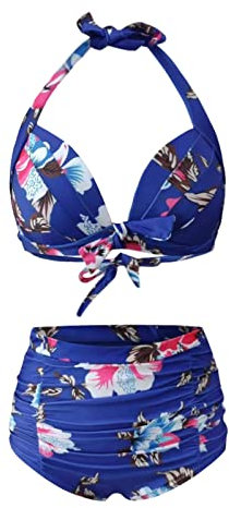 Bikini Vecchio Rosa Costume Da Bagno Due Pezzi Retro e Halter Vita Alta Costume Da Bagno Un Pezzo Decathlon, blu, XL