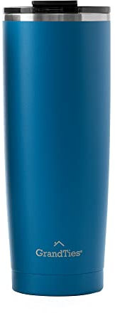 GRANDTIES Isolierter Kaffeebecher mit Tritan-Deckel,auslaufsicher, wiederverwendbar, doppelwandige Vakuum-Edelstahl-Wasserflasche, Reisebecher,590 ml,Kobaltblau